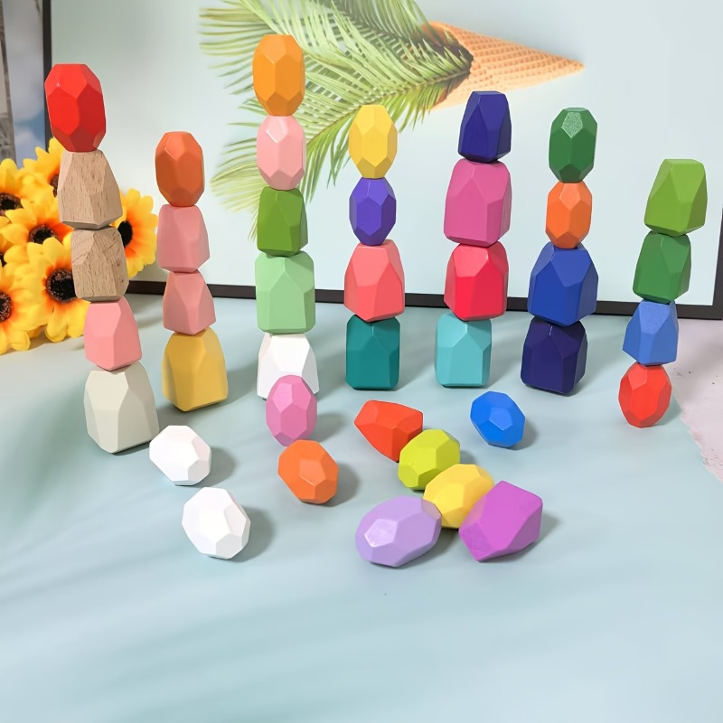 Party Games Easter For Kids - 20pcs Batu Keseimbangan Kayu Bertumpuk, Blok